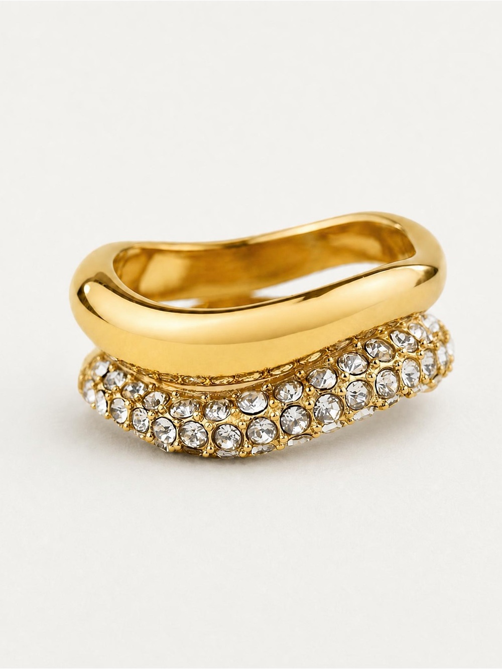 Gold Pavé Wave Ring | Waterproof Minimalist Ring Stack | CZ Ring Set